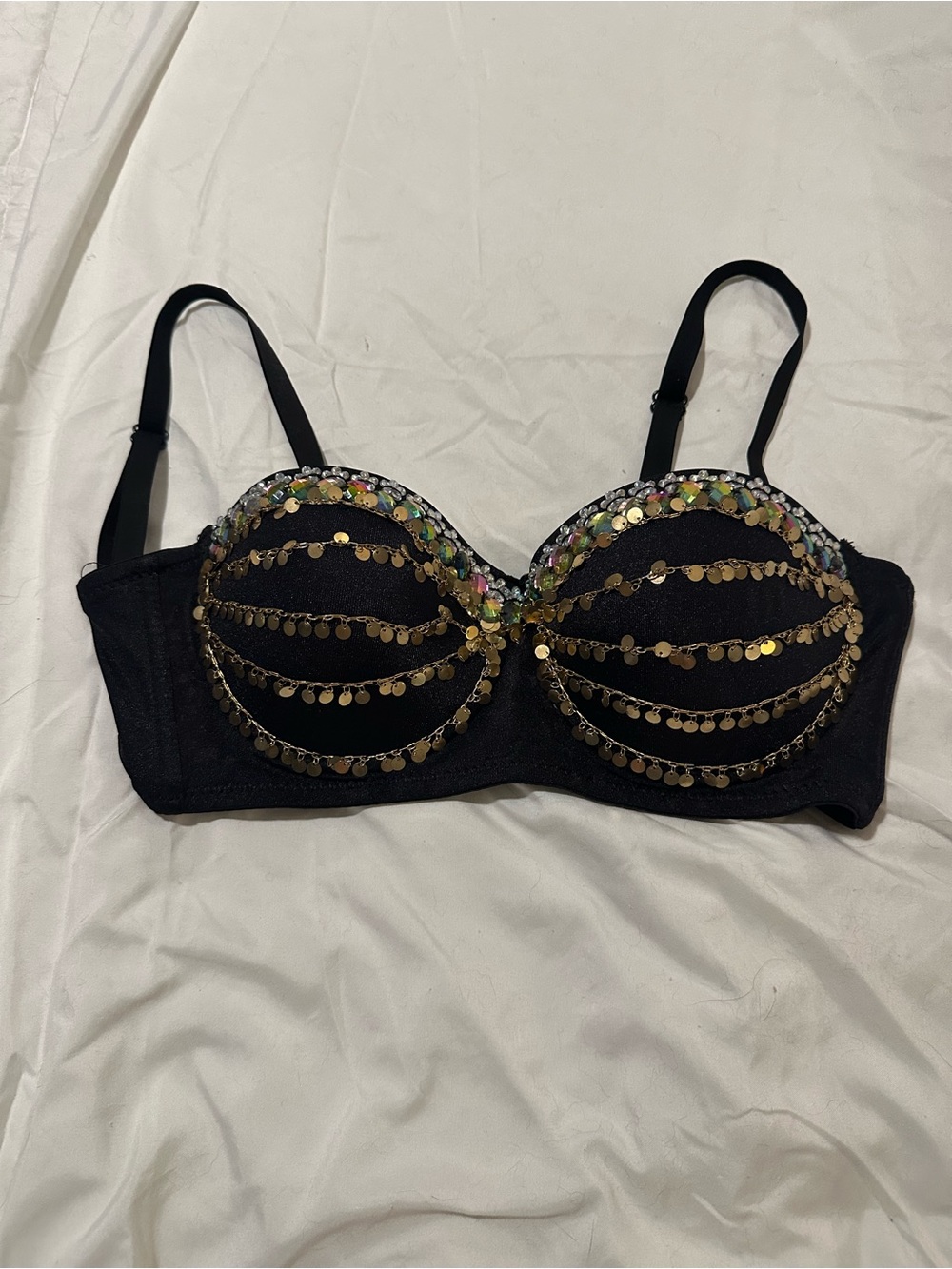 Windsor Black Sequin & Gold Coin Embellished Bra